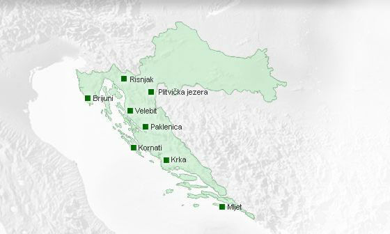 Kroatian kartta - Kansallispuistot